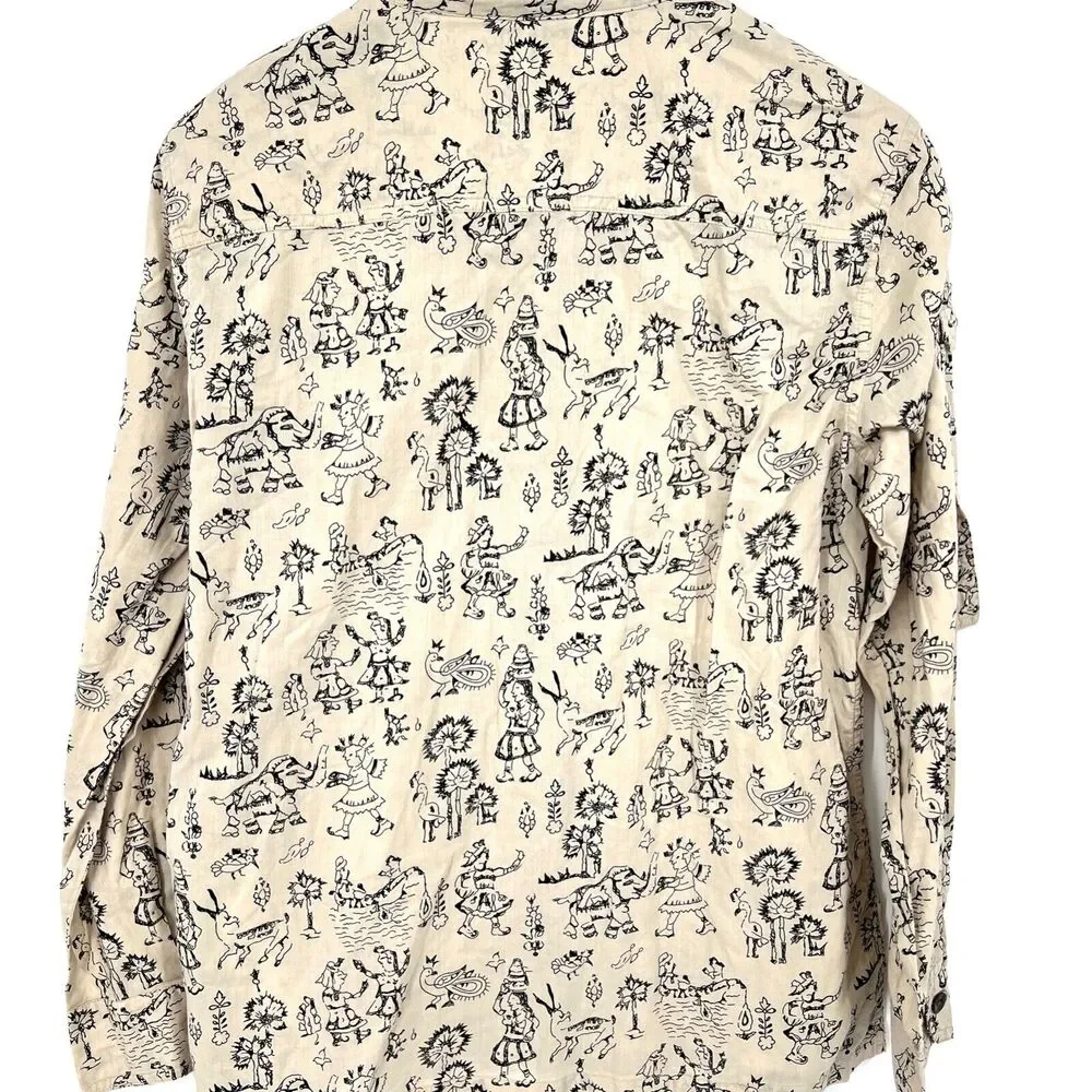 Chico's Tribal Print Button Up Shirt Pockets Chico's Size 1 - Womens 8 **READ**